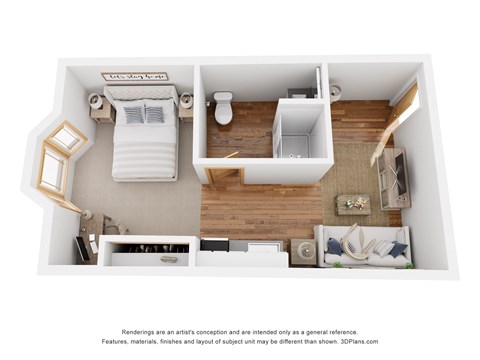 Floor plan for studio, 1 bath, 419 sqft